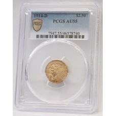 UNITED STATES OF AMERICA 1914 D . TWO DOLLARS and FIFTY CENTS . GOLD COIN